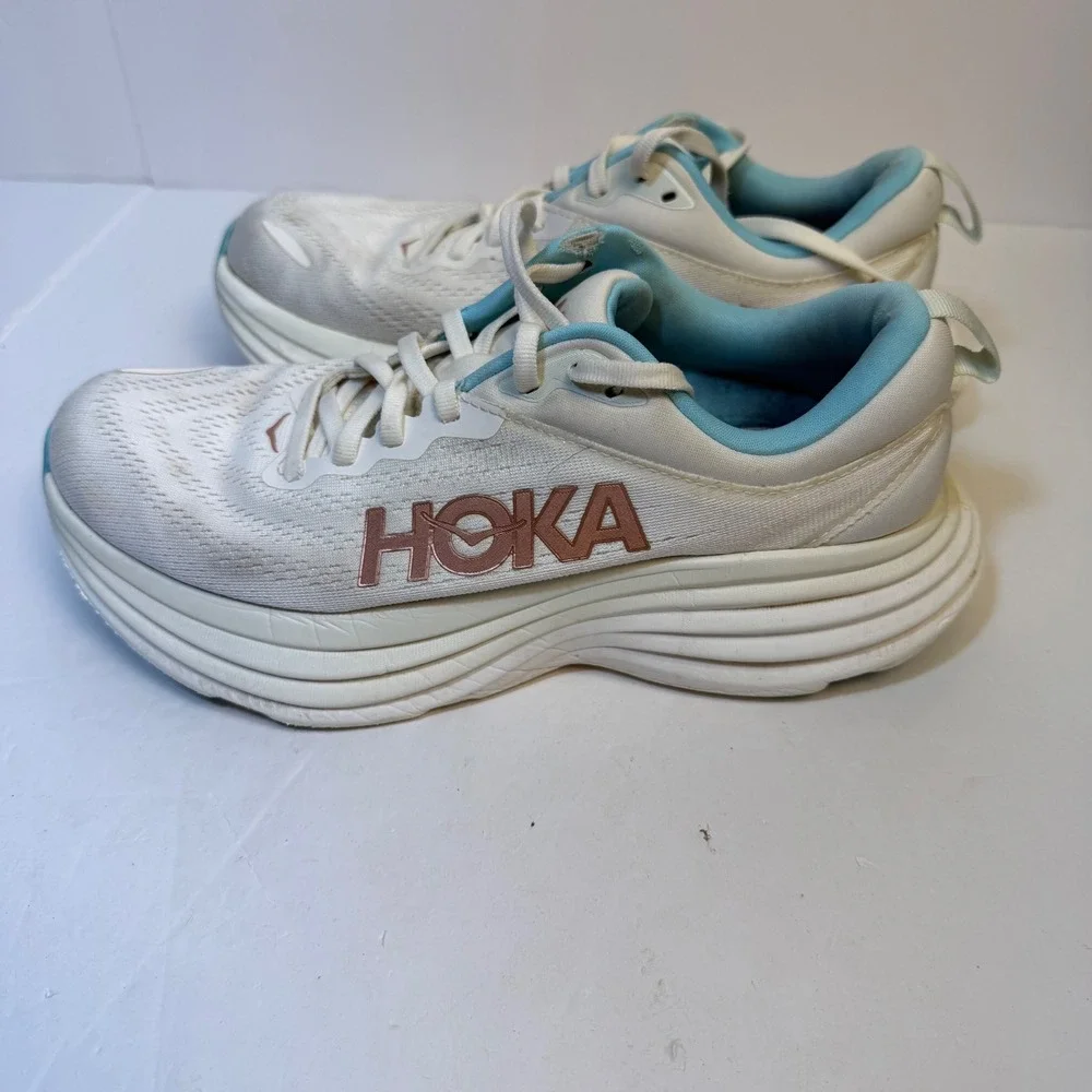 Hoka Bondi 8 Womens Running Shoes Eggnose Copper White Blue FTRS Size 7.5
